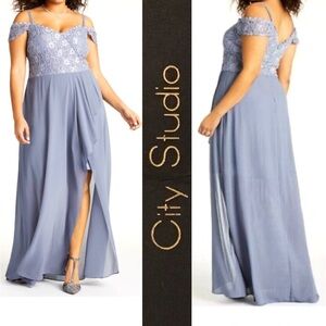 NWT! CITY STUDIO slate lace bodice formal